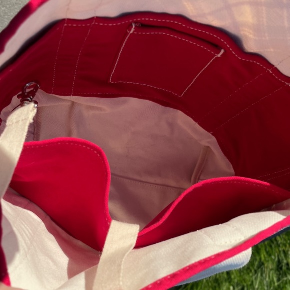 Adorable red, cream, and green Lands End large tote - Picture 6 of 11